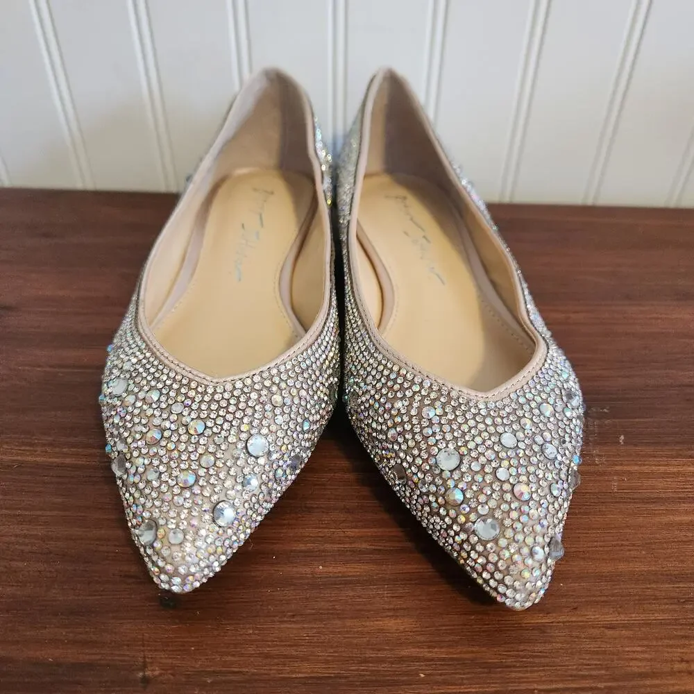 Betsey Johnson Girls Size 3.5 Crystal Wedding Day Flats‎ Blue Bottom New